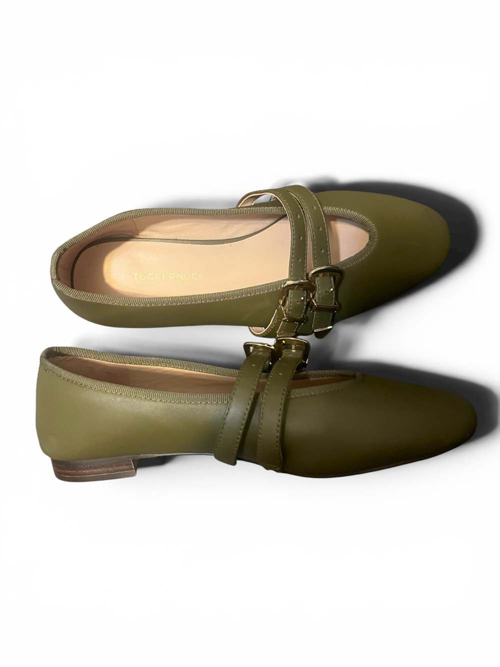 Olive Leather Buckle Nina Flats - Picture 6 of 6